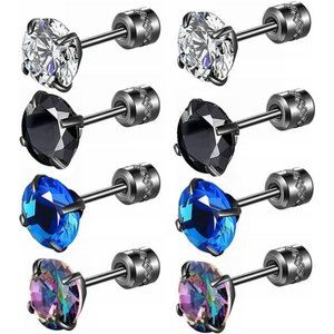 4 Pairs Titanium Screw Back Surgical Stainless Steel Stud Earrings Mens Womens